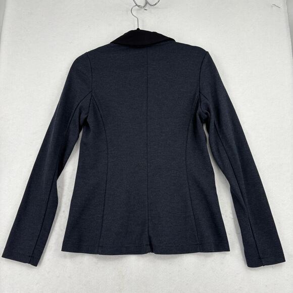 Bella Luxx Perfect Everyday Blazer Size S Blue Black Stretch Jacket Silk Collar - Picture 8 of 13